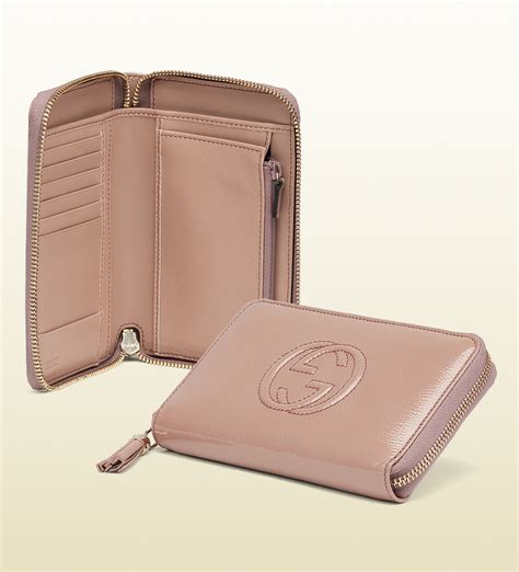 gucci women's pink swing leather zip long wallet|Zip around wallet with Gucci script in pink leather .